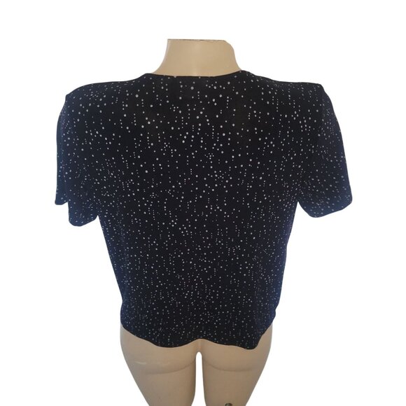 Chicos Travelers Black Tie-Front Short Sleeve Cardigan Size 0 With Starry Print - Picture 5 of 5